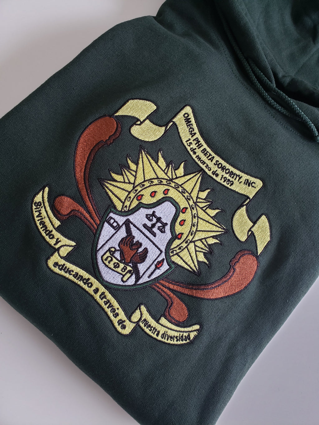 Omega Phi Beta Embroidered Crest Hoodie - FOREST GREEN